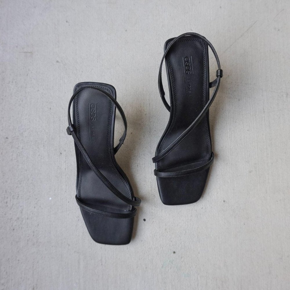 ASOS black strappy square toe kitten heels sz 8